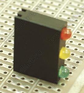 LED-331 держатель трех 3мм светодиодов на плату угловой; черный; C=3,4мм