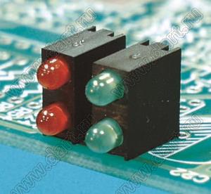 LED-306(A) (CYX LED-2F) держатель двух 3мм светодиодов на плату угловой; нейлон-66 (UL); черный; A=1,5мм; B=4,3мм; C=3,4мм