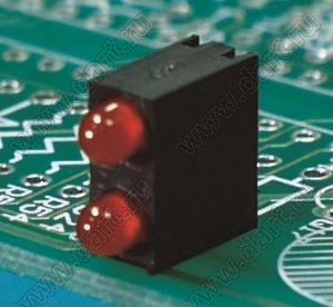 LED-307A держатель двух 3мм светодиодов на плату угловой; нейлон-66 (UL); черный; C=3,2мм