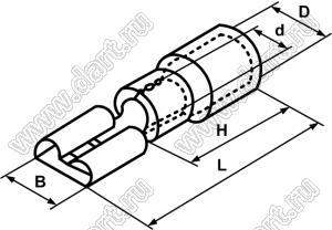 FDD1.25-205(5) наконечник изолированный ножевой (мама), для провода; s 0,5-1,5кв.мм; AWG 22-16; I max=10А; красный; латунь луженая/пластик