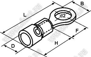 RV5.5-4S наконечник провода изолированный круглый плоский; медь луженая/пластик; сечение провода 4-6кв.мм; d2=4,3мм; I max=48А; A.W.G. 12-10; желтый